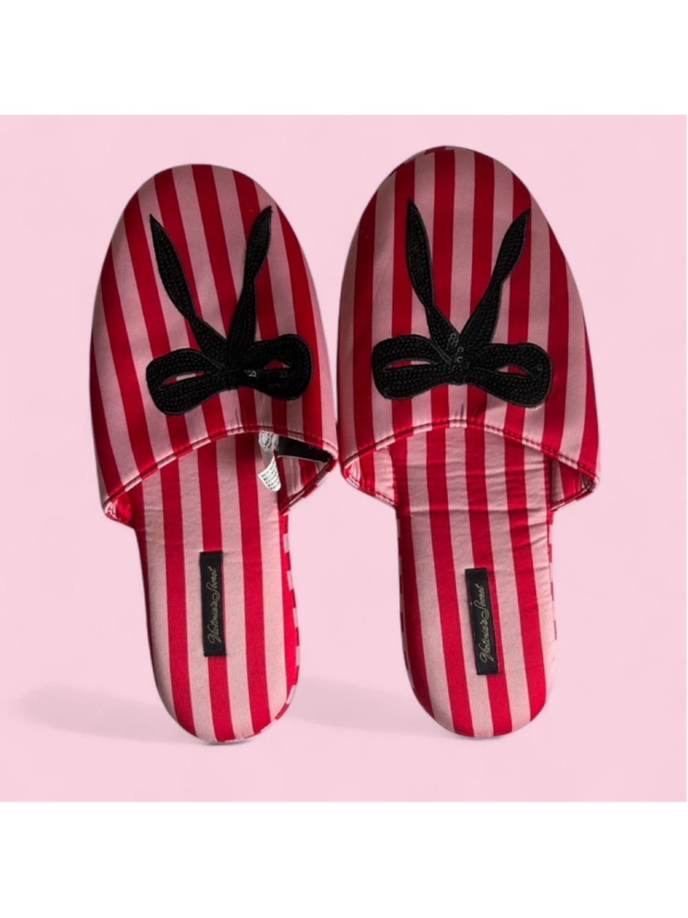 Victoria’s Secret satin slide slippers red and pink stripe one size fits all
